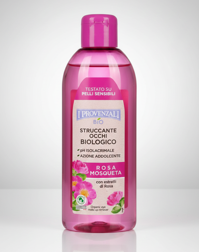 I Provenzali BIO Struccante Occhi Biologico Rosa Mosqueta 150ml – pH Isolacrimale e Azione Addolcente – 100% Vegan per Pelli Sensibili