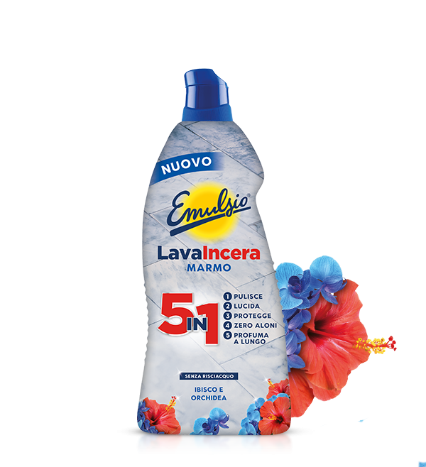 Emulsio Lavaincera Marmo 875ml 5 in 1 Ibisco e Orchidea – Detergente Lucidante Protettivo Effetto Rinnovatore Zero Aloni