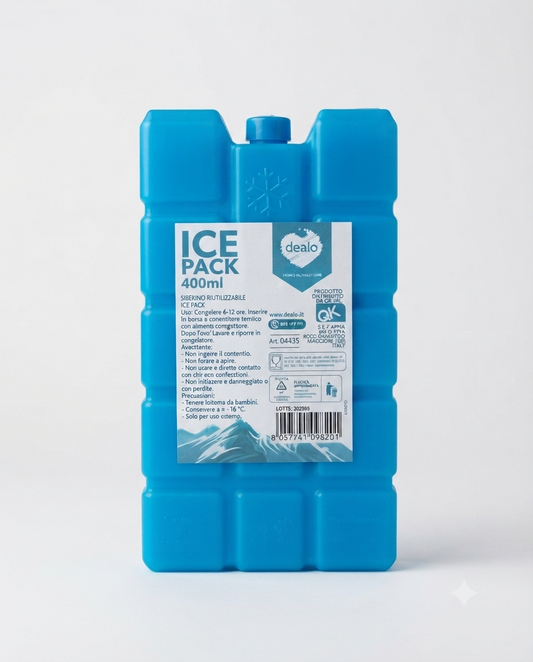 Siberino di ghiaccio riutilizzabile Dealo Ice Pack 400 ml per borsa frigo e contenitori termici, ideale per alimenti e bevande.