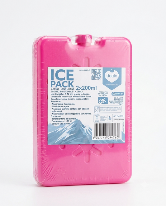 Set 2 ice pack Dealo Slim rosa 200 ml siberini di ghiaccio riutilizzabili per borsa frigo e contenitori termici.