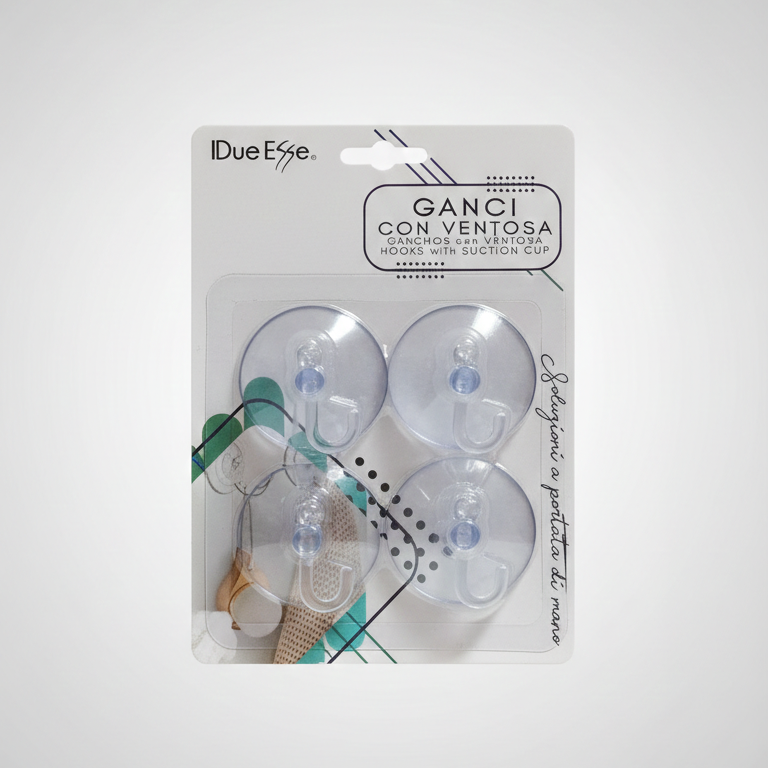 I Due Esse Ganci con Ventosa Professionali | Set 4 Pezzi | Soluzione Salvaspazio per Cucina e Bagno | Installazione Senza Fori