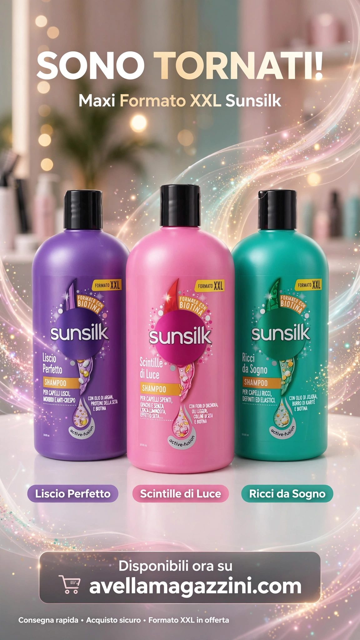Sunsilk Shampoo Liscio Perfetto XXL – Per Capelli Lisci, Azione Anti-Crespo con Olio di Argan, Biotina e Proteine della Seta (810 ml)
