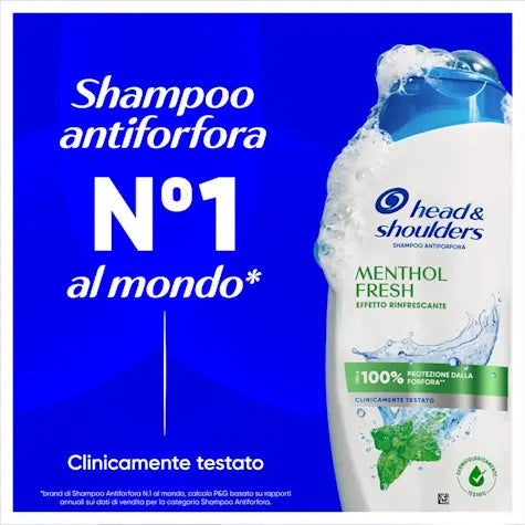 Head & Shoulders Shampoo Antiforfora Menthol Fresh 250ml | Effetto Mentolo Rinfrescante | Formula Microbioma Bilanciato | Protezione 2X Profonda