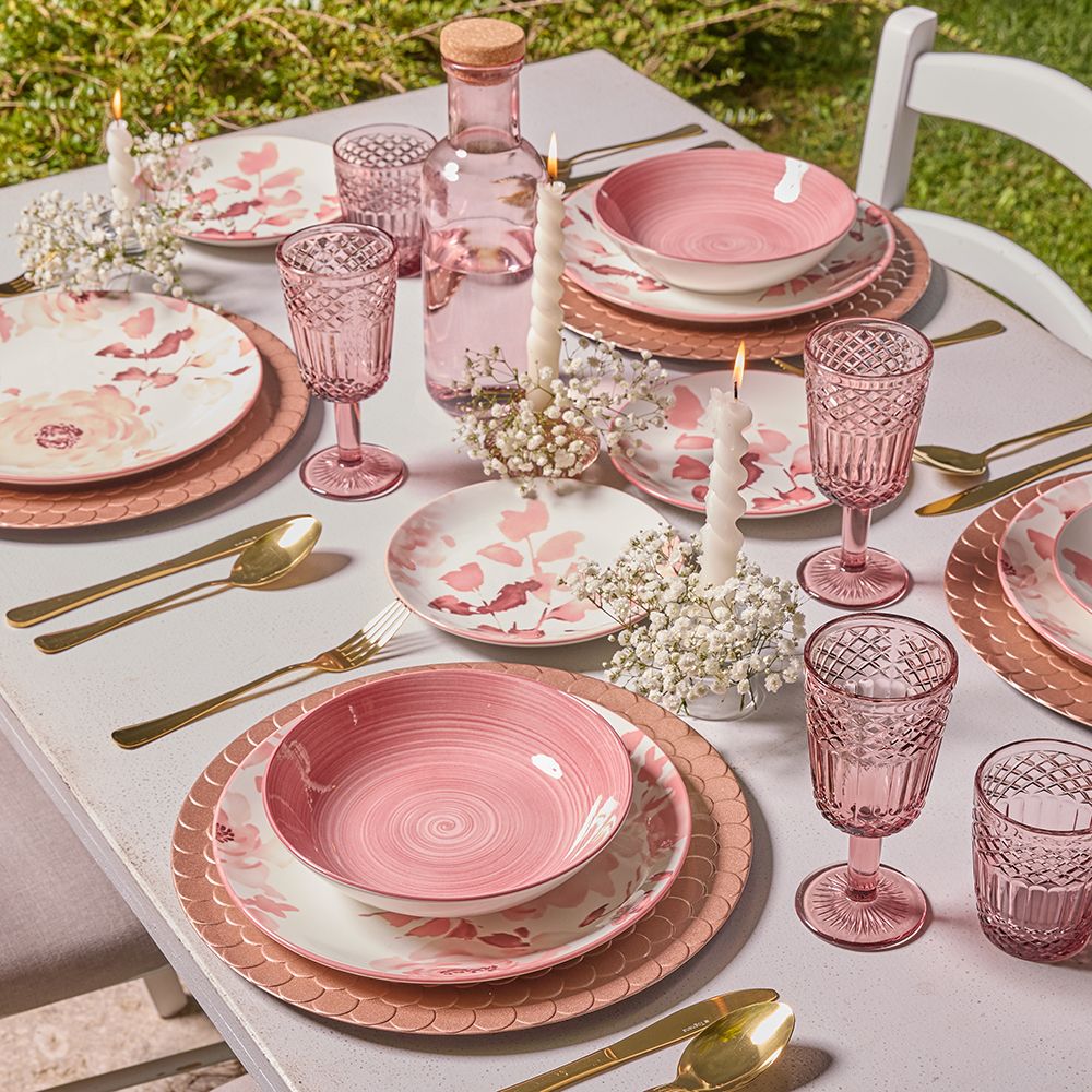 Servizio piatti Tognana Roselyn 18 pezzi in porcellana con decoro floreale rosa, set per 6 persone elegante e romantico.