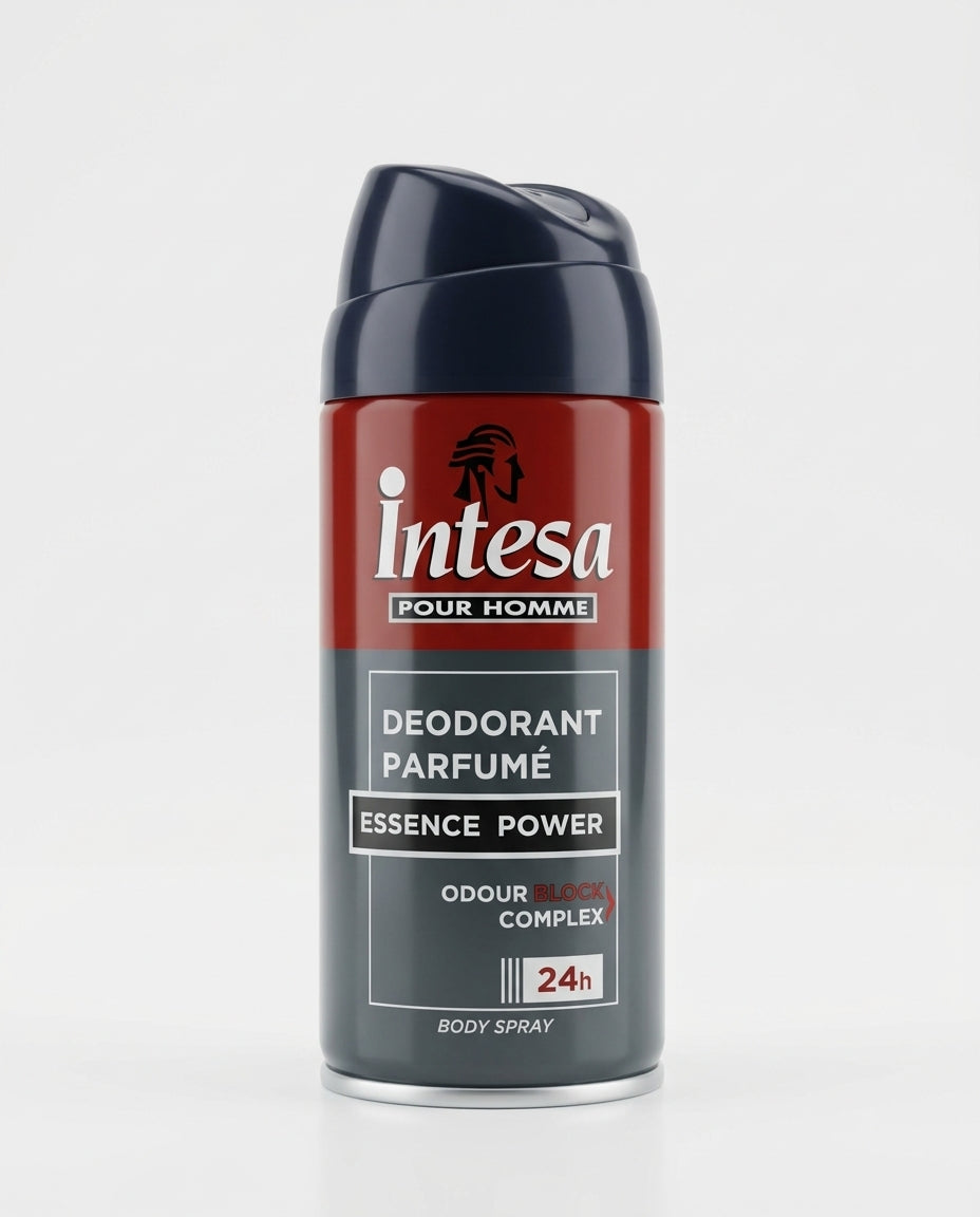 Intesa Pour Homme Essence Power Deodorante Spray 150 ml | Protezione 24h | Odour Block Complex | Note di Ambra e Muschio di Quercia | Made in Italy
