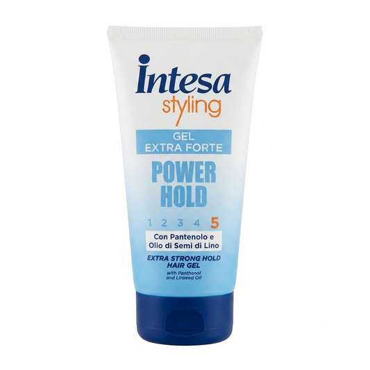 Intesa Styling Gel Capelli Extra Forte Power Hold 5, gel per capelli con effetto bagnato, arricchito con pantenolo e olio di semi di lino, offre fissaggio extra forte a lunga durata, definizione impeccabile e controllo dell'acconciatura senza lasciare residui.