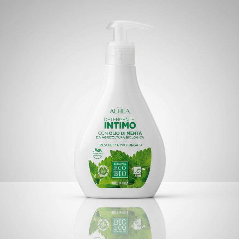 ALHEA Detergente Intimo Eco Bio 250ml | Con Olio di Menta Biologico e Timo | Freschezza Prolungata e Azione Delicata | Certificato AIAB e Vegan OK