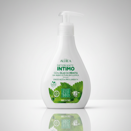 ALHEA Detergente Intimo Eco Bio 250ml | Con Olio di Menta Biologico e Timo | Freschezza Prolungata e Azione Delicata | Certificato AIAB e Vegan OK