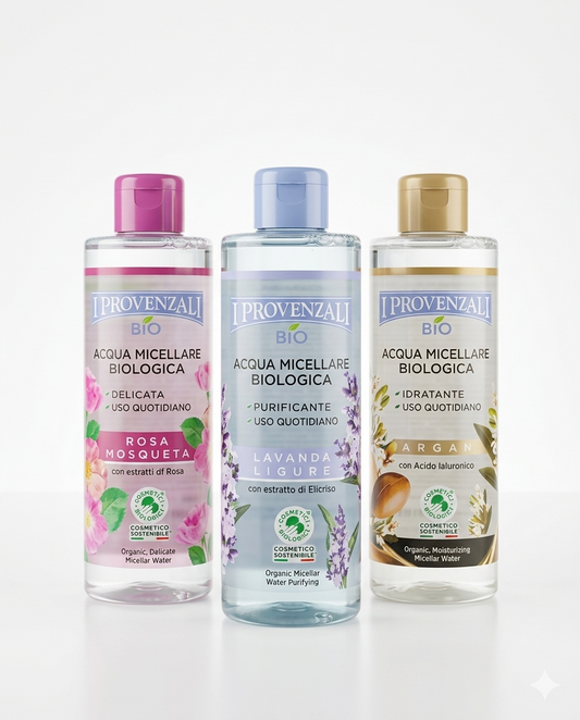 I Provenzali BIO Acqua Micellare Struccante Biologica 400ml – Linea Argan, Rosa Mosqueta e Lavanda Ligure – Detergente Viso 100% Vegan per Rinnovo Cutaneo e Idratazione Profonda
