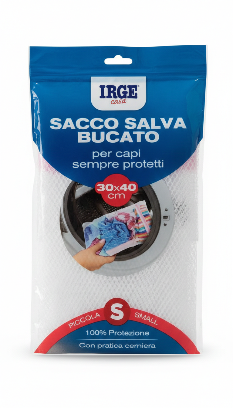 Irge Sacco Salva Bucato 30x40 cm – Rete Proteggi Capi Delicati per Lavatrice – Chiusura con Cerniera Sicura e Protezione Cursore