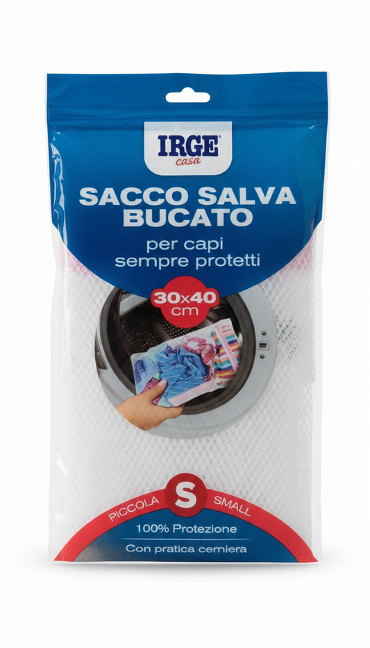 Irge Sacco Salva Bucato 30x40 cm – Rete Proteggi Capi Delicati per Lavatrice – Chiusura con Cerniera Sicura e Protezione Cursore
