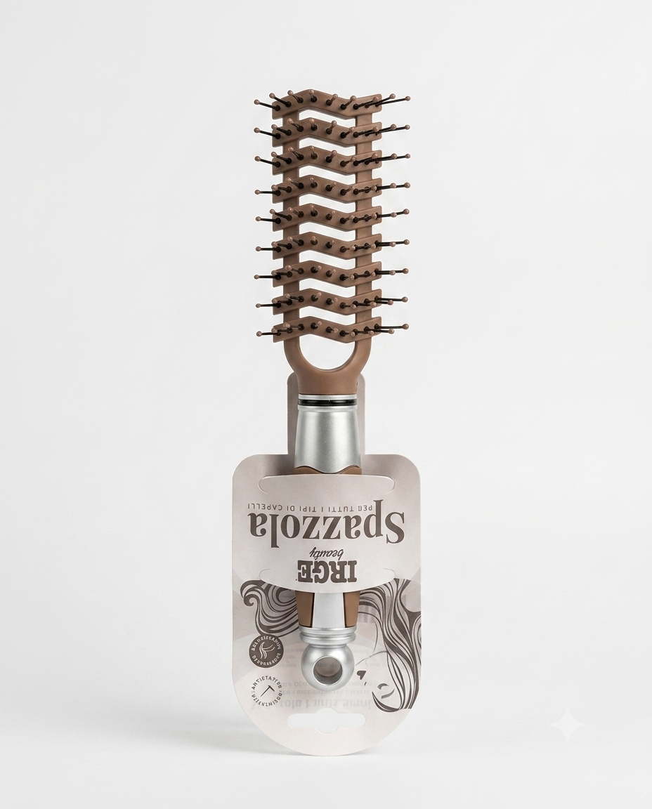 IRGE Beauty Spazzola Emily Semicurva, spazzola antistatica e districante ideale per tutti i tipi di capelli, progettata per sciogliere delicatamente i nodi, ridurre l'effetto crespo e massaggiare il cuoio capelluto, lasciando i capelli morbidi, ordinati e luminosi.