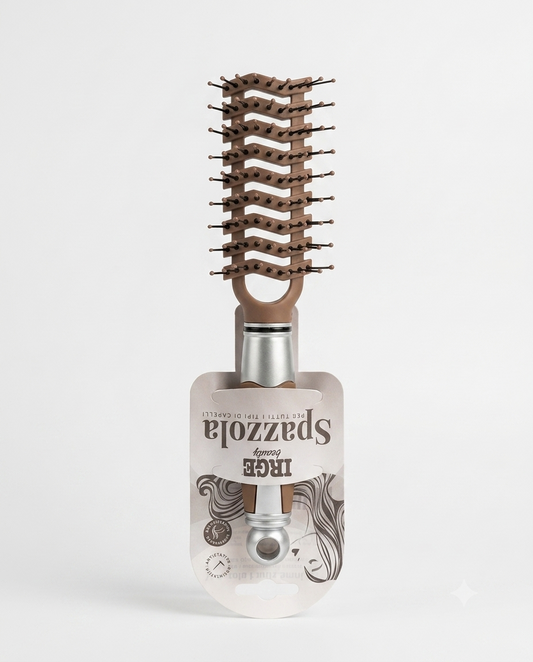 IRGE Beauty Spazzola Emily Semicurva, spazzola antistatica e districante ideale per tutti i tipi di capelli, progettata per sciogliere delicatamente i nodi, ridurre l'effetto crespo e massaggiare il cuoio capelluto, lasciando i capelli morbidi, ordinati e luminosi.