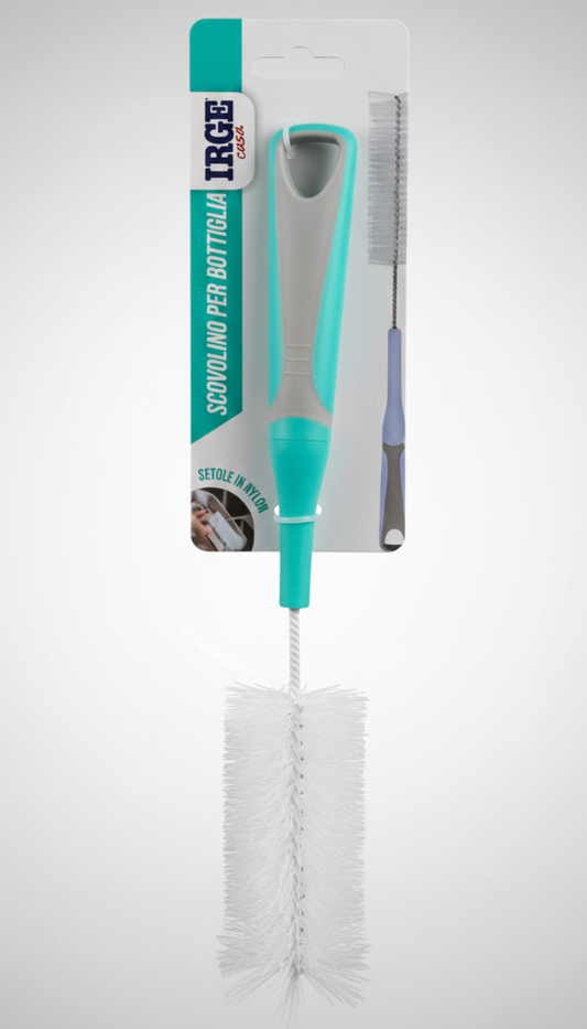 IRGE Scovolino Lavabottiglie e Bicchieri – Setole in Nylon Antigraffio – Pulizia Profonda per Borracce, Caraffe e Vasi – Con Gancio Integrato