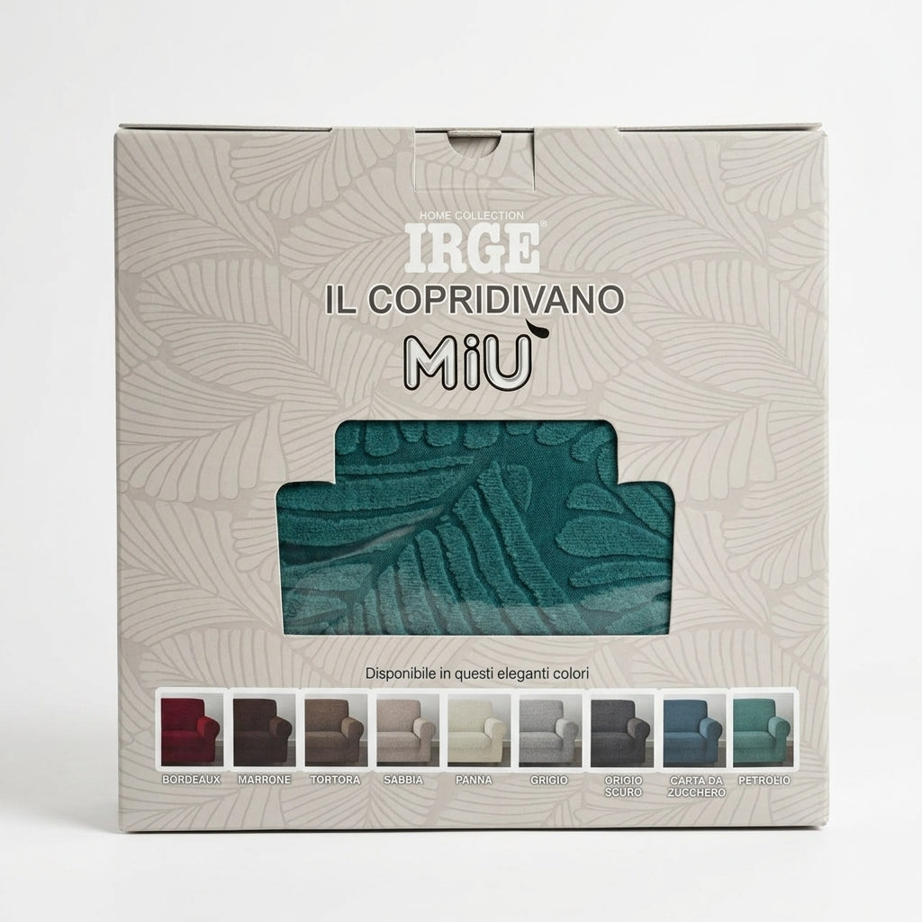 Irge Copridivano MIU Elasticizzato Tinta Unita | Tessuto Moderno Antisfilo | Vestibilità Sartoriale 2, 3, 4 Posti | Protezione Totale Pet Friendly