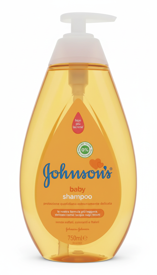 JOHNSON’S Baby Shampoo Oro 750 ml con dosatore, formula clinicamente testata Non più Lacrime®, ipoallergenica e delicata per capelli e cute sensibile, deterge dolcemente rispettando la pelle del bambino, senza parabeni e solfati.