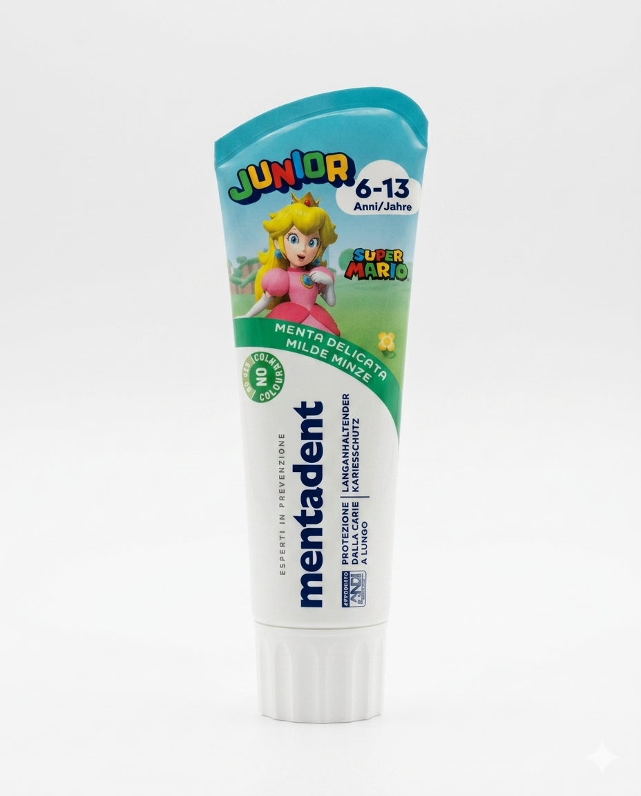 Mentadent Junior Super Mario Dentifricio Bambini 6-13 Anni Protezione Carie e Smalto Forte 75ml