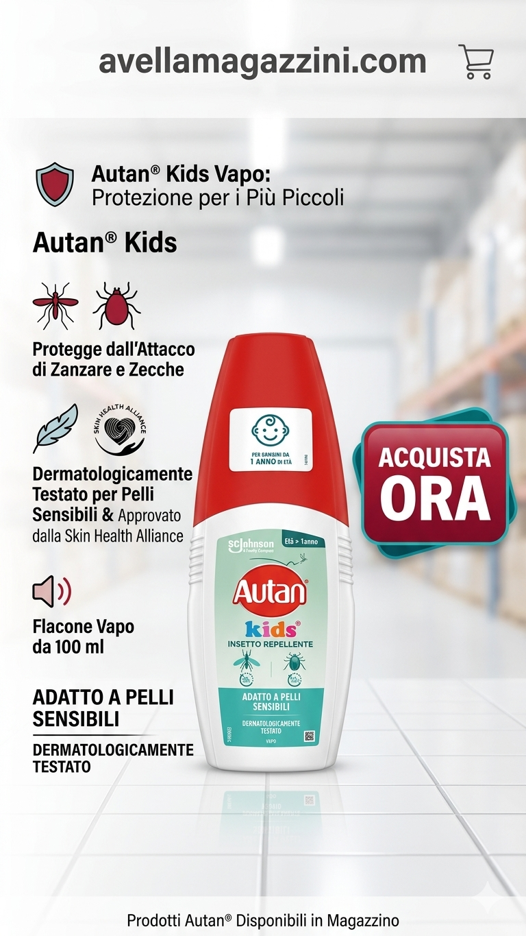 Autan Kids Vapo 100ml | Repellente Insetti e Zecche per Bambini dai 12 Mesi | Protezione 8 Ore Senza Profumo per Pelli Sensibili