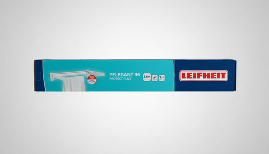 Leifheit Telegant 36 Protect Plus Stendibiancheria da Parete Estensibile | 3,6 Metri di Stesa | Barra Portasciugamani 60 cm | Design Telescopico a Scomparsa