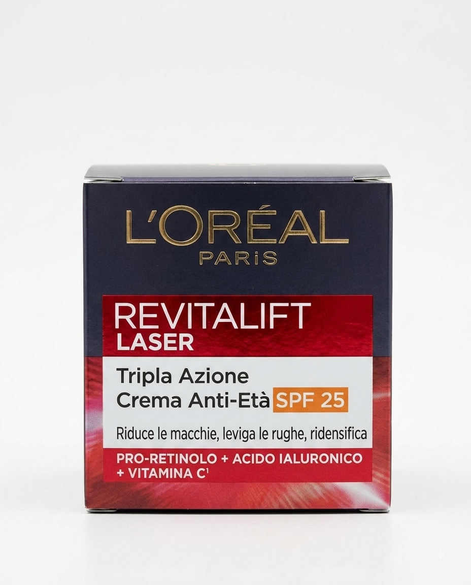 L'Oréal Paris Revitalift Laser Crema Giorno Anti-Età SPF 25 50 ml, crema viso antirughe, anti-macchie e ridensificante con Pro-Retinolo, acido ialuronico e vitamina Cg.