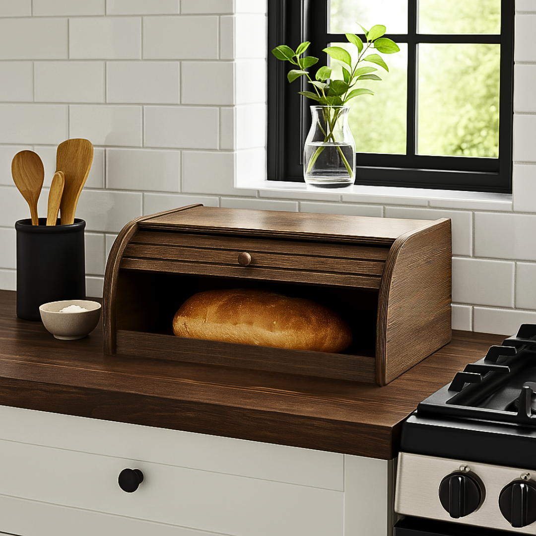 Meeting Portapane Maxi ART 206 in Legno Scuro | Dimensioni 38x29x19 cm | Design Rustico per Cucina | Chiusura a Serrandina Salvaspazio | Made in Italy