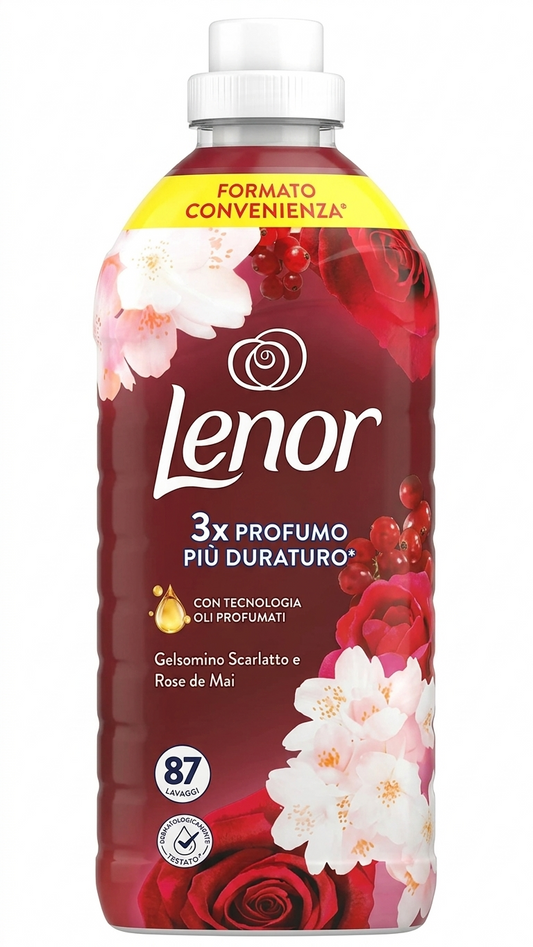 Lenor Ammorbidente Lavatrice Concentrato 87 Lavaggi | Gelsomino Scarlatto e Rose di Mai | Tecnologia Olii Profumati | 1,827 Litri