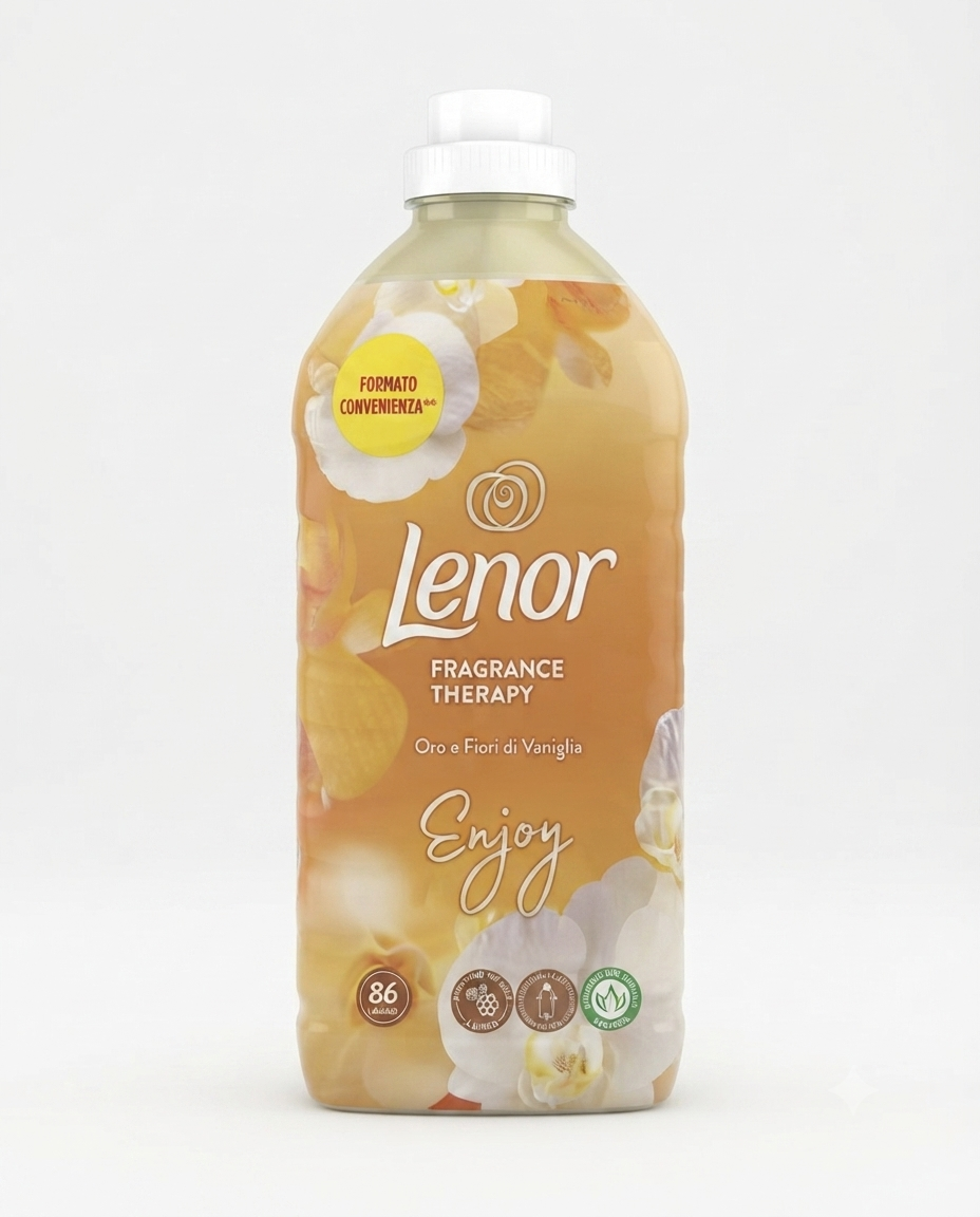 Lenor Oro e Fiori di Vaniglia ammorbidente concentrato 86 lavaggi, profumo duraturo, tecnologia anti-grinze.