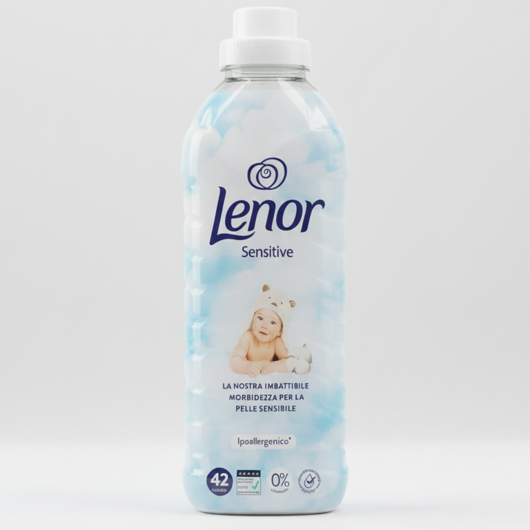 Lenor Sensitive ammorbidente concentrato 42 lavaggi ipoallergenico 0% coloranti per pelli sensibili e neonati.