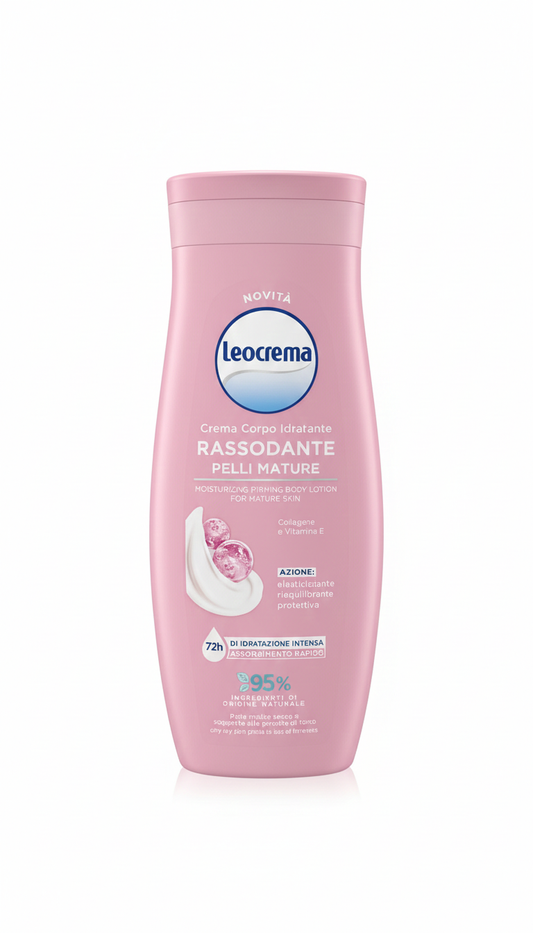 Leocrema Crema Corpo Fluida Rassodante Pelli Mature – Con Collagene e Vitamina E – Idratazione Intensa 72H – 250ml