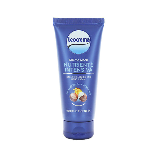 Leocrema Crema Mani Burro di Karitè Nutriente Intensiva 100ml | Azione Rigenerante con Vitamine E, F e Pantenolo | Per Mani Molto Secche | Formula Non Unge
