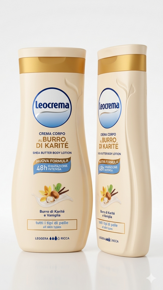 Leocrema Crema Corpo al Burro di Karité e Vaniglia 250ml | 48h di Idratazione Intensa | Formula Nutriente per Tutti i Tipi di Pelle | Pelle Morbida e Setosa
