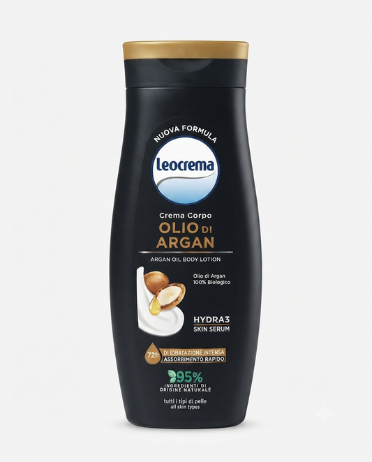 Leocrema Crema Corpo Olio di Argan Hydra3 Skin Serum 250 ml, idratazione 72h con olio di argan biologico.