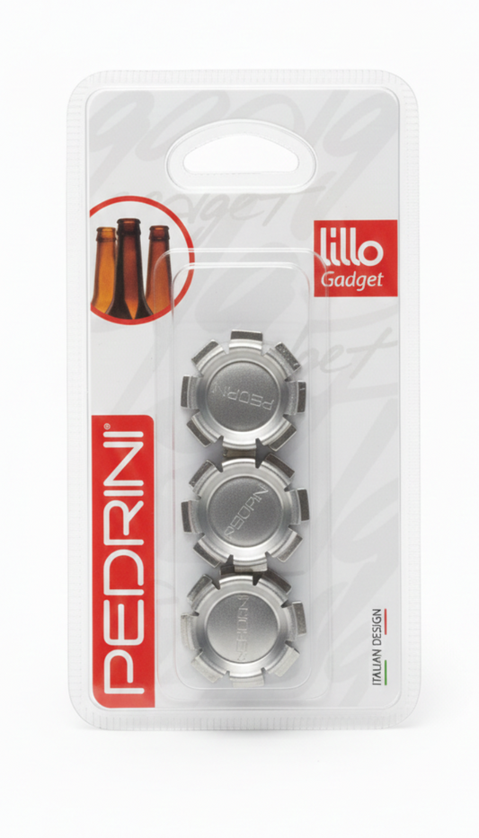 Pedrini Lillo Gadget Set 3 Tappi Ermetici Universali | In Acciaio Inox | Adattabili a diversi colli di bottiglia | Chiusura a Pressione