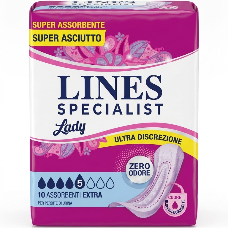Lines Specialist Lady Extra 10 Pezzi | Assorbenti per Perdite Urinarie Ultra Sottili | Tripla Protezione e Sistema Zero Odore*