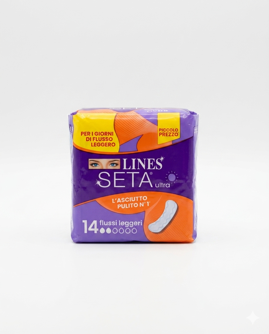 LINES Seta Ultra Assorbenti Flussi Leggeri 14 Pezzi | Sottili e Ipoallergenici | Con Nuova Molecola Anti-Odore Brevettata | Design Anatomico
