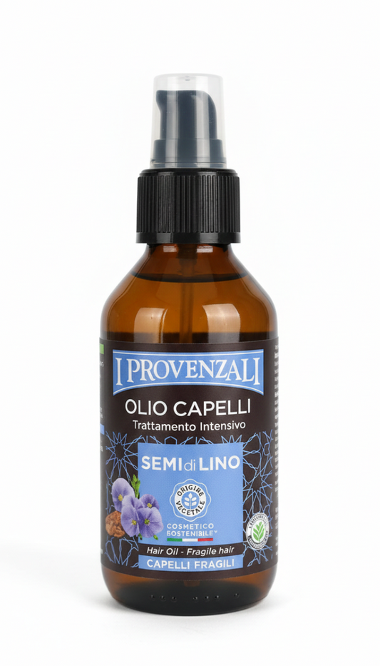 I Provenzali Olio di Semi di Lino 100ml – Trattamento Rinforzante 100% Vegetale – Per Capelli Fragili e Sfibrati – Senza Siliconi – Azione Anti-Crespo