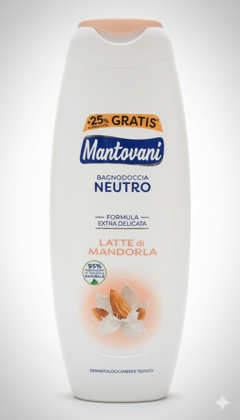 Mantovani Bagnodoccia Ipoallergenico 500ml (400ml + 25% Gratis) | pH Neutro e Dermoprotettivo | Varie Fragranze per Pelli Sensibili