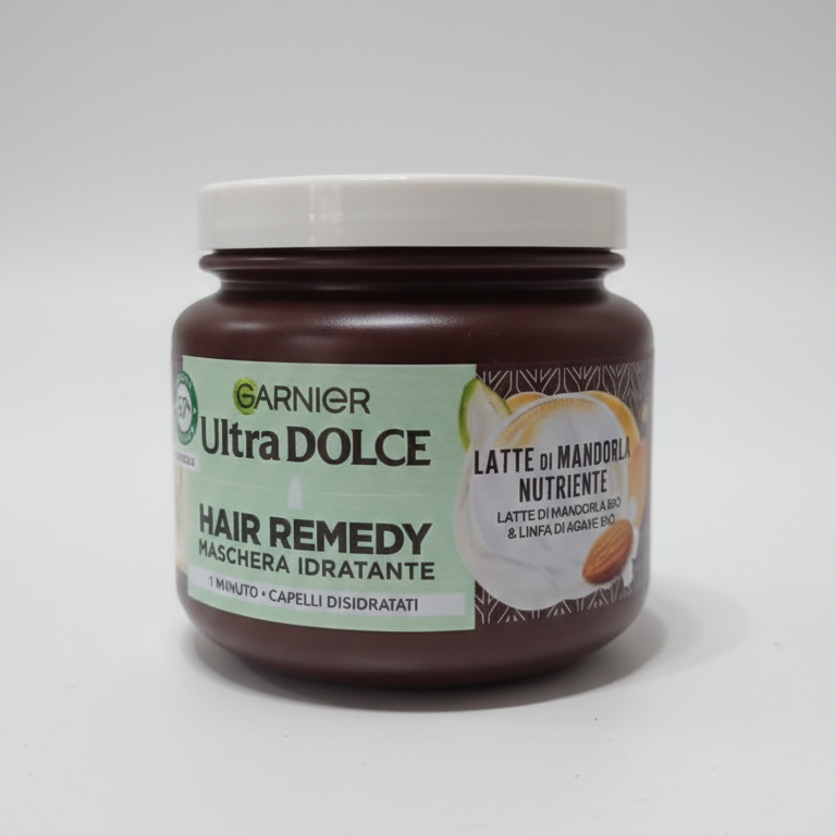 Garnier Ultra Dolce Hair Remedy Maschera Latte di Mandorla 340ml – Trattamento Idratante 1 Minuto per Capelli Secchi e Disidratati