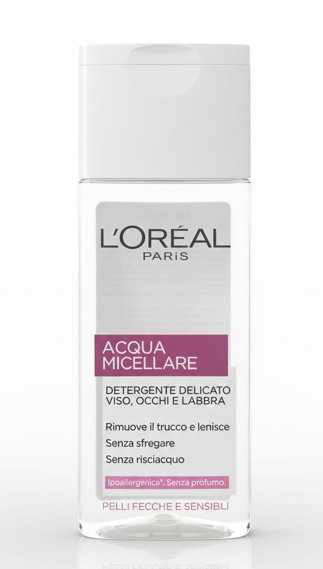 L'Oréal Acqua Micellare Detergente Delicato 200ml - Pelli Secche/Sensibili - Lenisce, Strucca Viso/Occhi/Labbra - Ipoallergenica