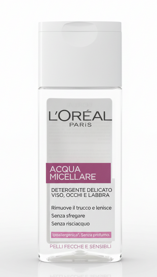 L'Oréal Acqua Micellare Detergente Delicato 200ml - Pelli Secche/Sensibili - Lenisce, Strucca Viso/Occhi/Labbra - Ipoallergenica