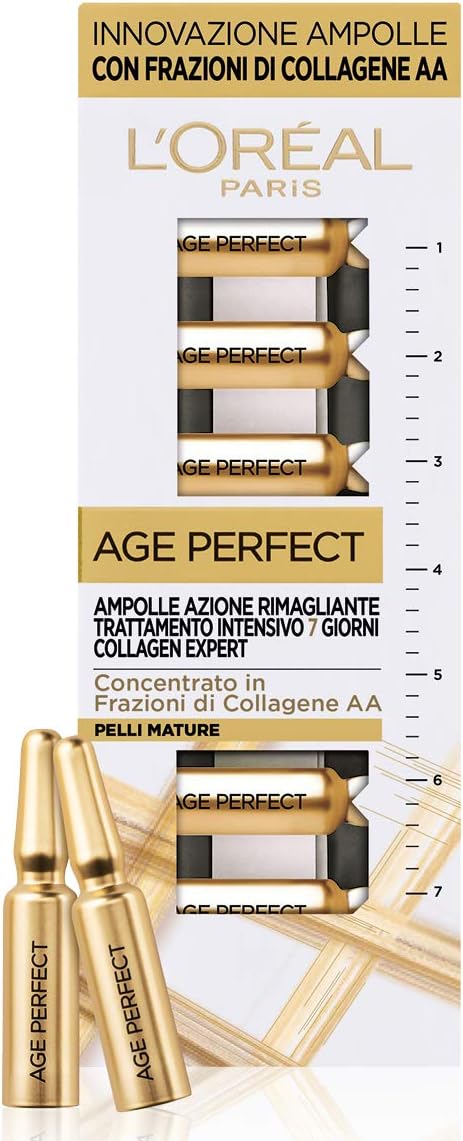L'Oréal Paris Age Perfect Collagen Expert Ampolle Rimaglianti - Trattamento Intensivo 7 Giorni - Frazioni di Collagene AA - 7x1ml