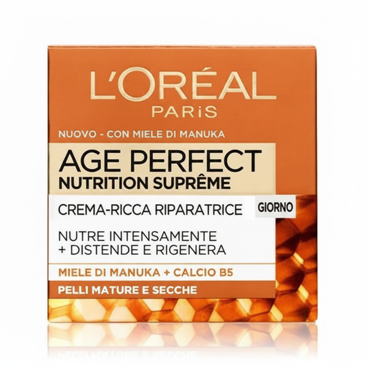 L'Oréal Paris Balsamo Notte Age Perfect Nutrition Suprême 50ml - Riparatore, Nutrizione Intensa - Miele di Manuka + Calcio B5 - Pelli Mature e Secche