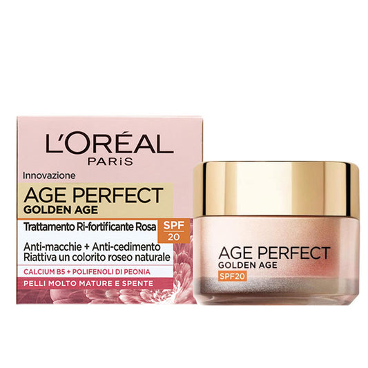 L'Oréal Paris Crema Giorno Age Perfect Golden Age Rosa SPF 20 - 50ml - Anti-Cedimento & Anti-Macchie - Calcio B5 + Polifenoli di Peonia
