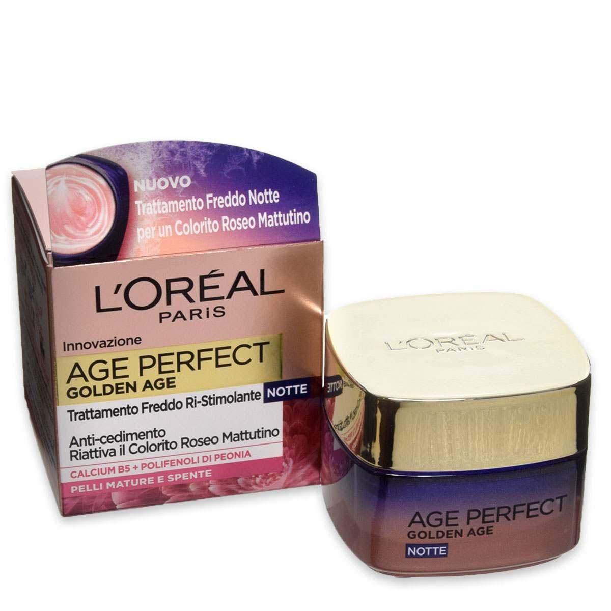 L'Oréal Paris Crema Notte Age Perfect Golden Age 50ml - Trattamento Freddo Ri-Stimolante, Anti-Cedimento - Calcio B5 + Polifenoli di Peonia