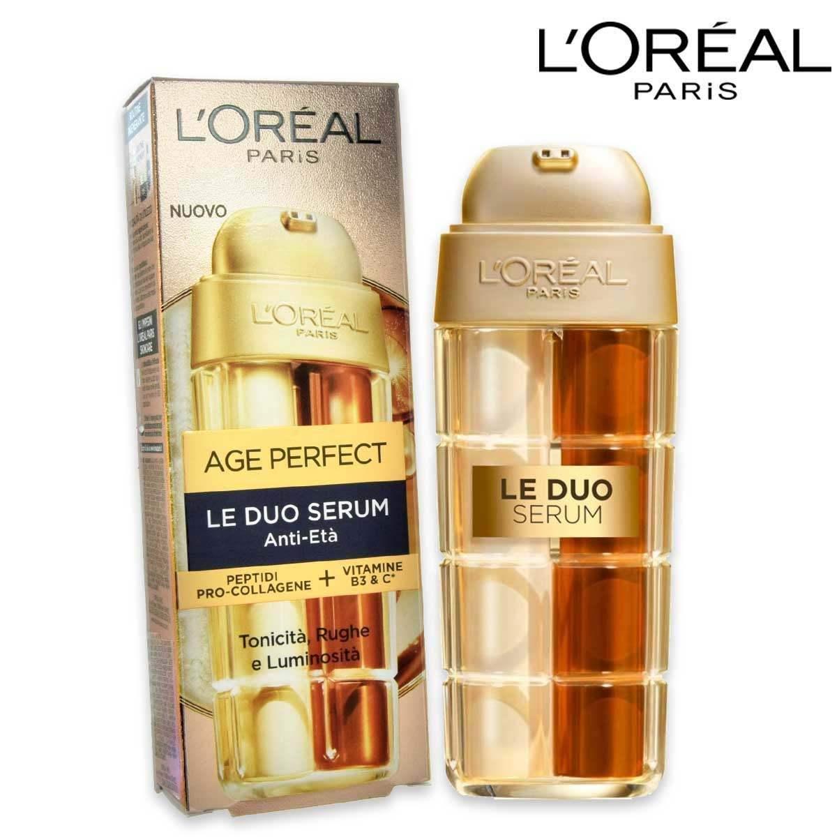 L'Oréal Paris Age Perfect Le Duo Serum 30ml - Siero Viso 2in1 Anti-Età & Anti-Rughe - Peptidi Pro-Collagene, Vitamine B3 & Cg