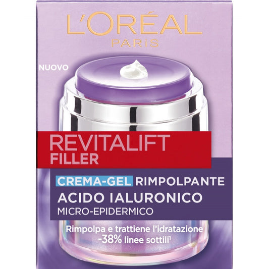 L'Oréal Paris Revitalift Filler Crema-Gel Rimpolpante 50ml - Acido Ialuronico Micro-Epidermico e Ceramidi - Anti-Linee Sottili