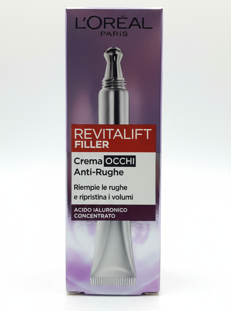 L'Oréal Revitalift Filler Siero Occhi 20ml | 1.5% Acido Ialuronico + 1% Caffeina | Triplo Roller | Anti-Occhiaie e Rughe | Risultati in 2 Settimane