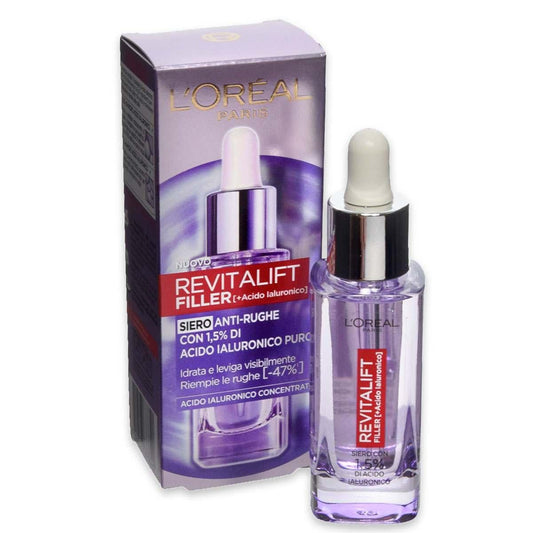 L'Oréal Revitalift Filler Siero Viso 30ml | 1.5% Acido Ialuronico Puro | Anti-Rughe, Rimpolpante | Idrata, Leviga, Riempie le Rughe