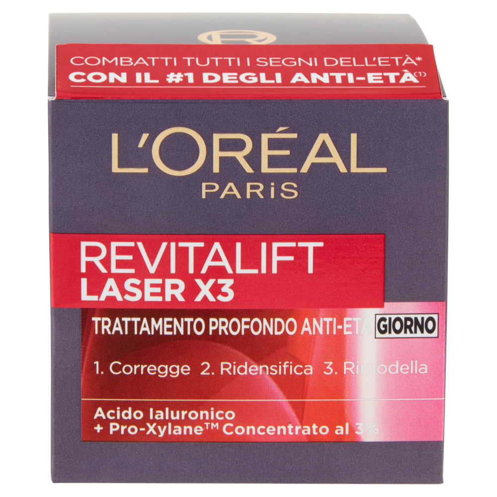 L'Oréal Revitalift Laser X3 Crema Giorno Anti-Età 50ml - Trattamento Profondo: Acido Ialuronico, Pro-Retinolo, Vitamina C