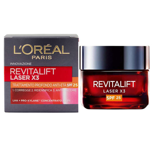 L'ORÉAL PARIS Revitalift Laser X3 Crema Giorno Anti-Età SPF 25 (50ml) – Corregge Rughe, Ridensifica & Anti-Macchie – LHA + Pro-Xylane™ al 3%